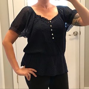 Daniel Rainn Navy Short Sleeve Peplum Blouse